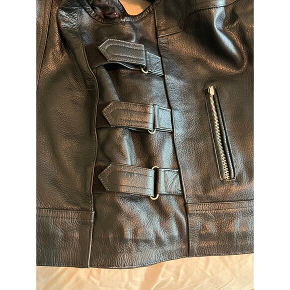 Lion Lifes Adventures leather motorcycle leather black vest proof strap style XL - Picture 3 of 8